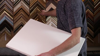 Framing Workshop. Choose and check try test baguette handmade picture frame at studio.