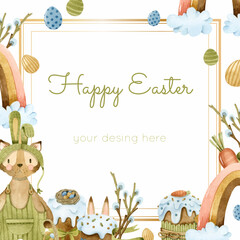 Happy Easter watercolor frame 
