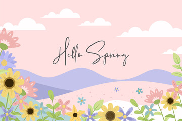 Fototapeta na wymiar Beautiful hand drawn spring flower background