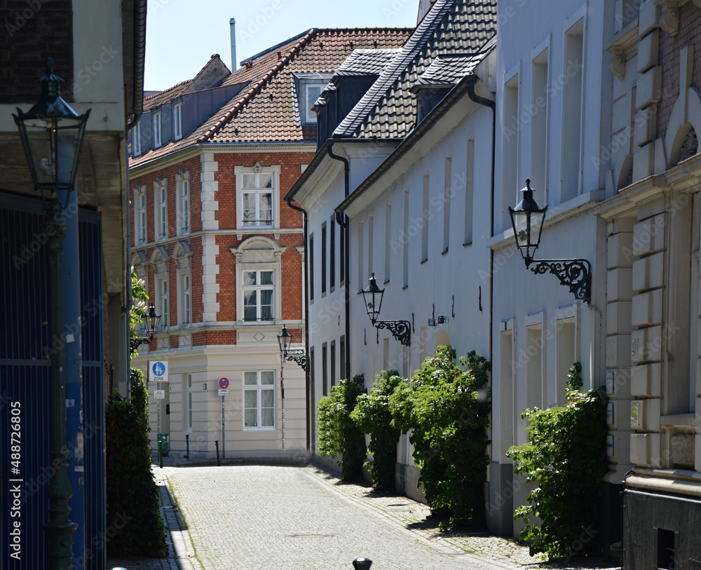 Sticker historische bauwerke in der altstadt von düsseldorf, nordrhein - westfalen