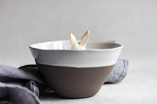 Close-up of an Easter bunny ornament in a bowl