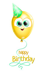 Yellow BirthDay funny cartoon balloon character