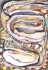 Curved people. Watercolor painting. Symbolic art. Original artwork - 488727480