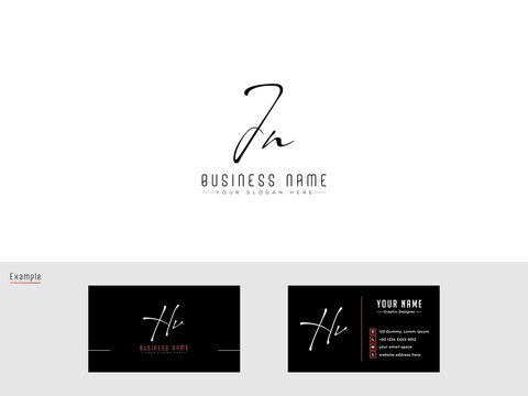 Classic Letter JN Logo, New Signature calligraphy jn logo image with Clean business card