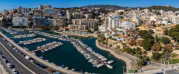 Can Barbara Dock aerial view, Palma Mallorca, Balearic Islands, Spain - obrazy, fototapety, plakaty