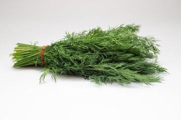A bunch of fresh dill on a white background