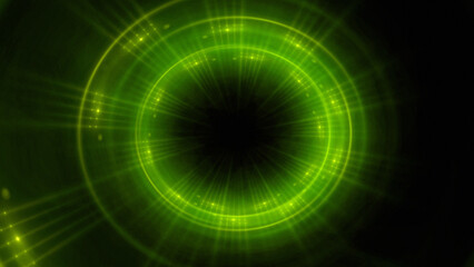 Bright abstract background with leaks. Blurred lighting tunnel. Magic portal. Vivid sphere lens