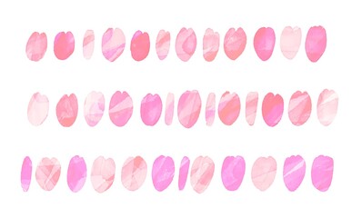 水彩画。水彩画風アナログ加工の桜の花びらイラスト。桜の花びらセット。Watercolor painting. Cherry blossom petal illustration with watercolor style analog processing. Cherry blossom petal set.