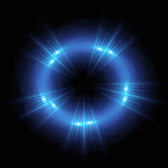 Bright abstract background with leaks. Lighting tunnel. Magic portal. Vivid sphere lens