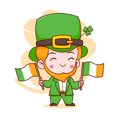 Cartoon illustration of cute Leprechaun chibi character. Happy Saint Patrick day