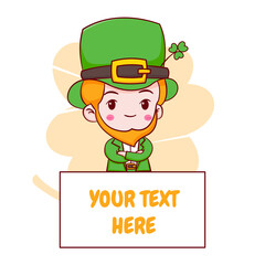 Cartoon illustration of cute Leprechaun chibi character. Happy Saint Patrick day