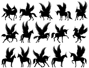 rabbits, hares set silhouette on white background, isolated vector