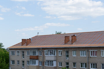 Repair of the roof and ceilings on an old five-story Soviet building in Russia