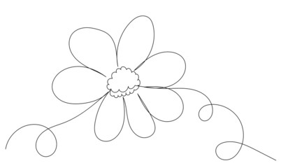 flower drawing in one line, sketch, contour, isolated vector