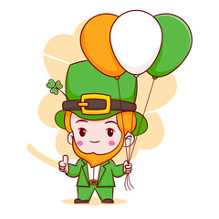 Cartoon illustration of cute Leprechaun chibi character. Happy Saint Patrick day