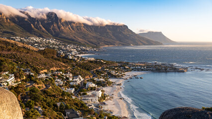 background, bay, beach, camps bay, cape town, cape town overview, capetown, city, cityscape, cloud, clouds, coast, coastal town, coastline, dawn, destination, evening, hill, holiday, horizon, landscap - obrazy, fototapety, plakaty