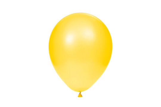 Yellow balloon isolated on white background. Template for postcard, banner, poster, web design. Festive decoration for celebrations and birthday. High resolution photo.
