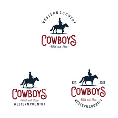 Cowboy wild west rodeo vintage logo - obrazy, fototapety, plakaty