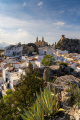 vertical view of the picturesque whitewashed village of Olvera in Andalusia