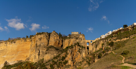 Fototapeta na wymiar panorama aerial view of the old town of Ronda and the Puente Nuevo over El Tajo Gorge