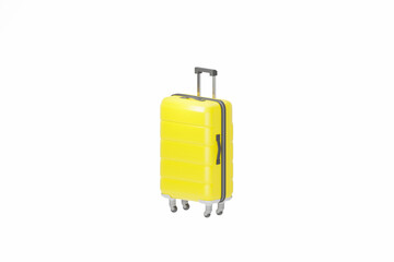 Trendy realistic yellow plastic modern suitcase isolated 3d render 3d illustration