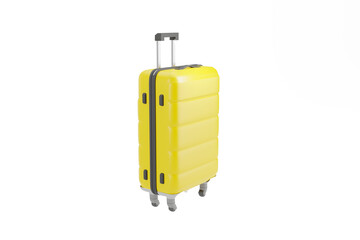 Trendy realistic yellow plastic modern suitcase isolated 3d render 3d illustration