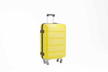 Trendy realistic yellow plastic modern suitcase isolated 3d render 3d illustration