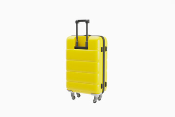 Trendy realistic yellow plastic modern suitcase isolated 3d render 3d illustration