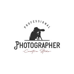 Vintage silhouette photographer logo design concept