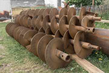 Huge heavy industrial drilling tools and drill equipment for drilling rig industry outdoor...
