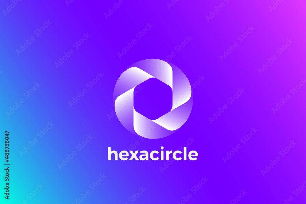 Poster hexagon in circle logo design vector template infinity loop style.