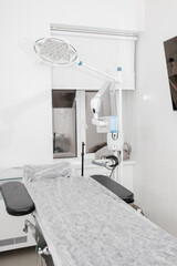 LPG massage equipment for lifting body in the beauty salon. Therapy against cellulite. Hardware cosmetology vacuum and vibration impact on the face or body. Cosmetology room in the clinic.