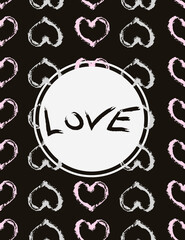 Greeting card with Valentine's Day. Vector Flyer template with text. Celebratory poster, banner for design. Flat illustration in grunge style for printing.