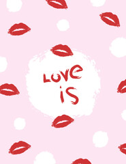 Greeting card with Valentine's Day. Vector Flyer template with text. Celebratory poster, banner for design. Flat illustration in grunge style for printing.