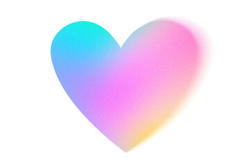 Abstract pastel neon holographic blurred grainy gradient heart on white background. Colorful digital grain soft noise Lo-fi multicolor vintage retro valentines day dating design, unicorn candy colors
