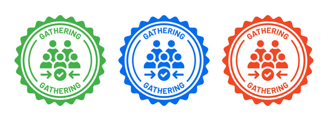 Obraz premium Gathering icon on round badge. Gathering point icon signs.