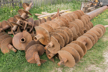 Huge heavy industrial drilling tools and drill equipment for drilling rig industry outdoor...