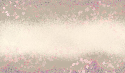 桜が舞い散り光り輝く水面の和風背景イラストピンクベージュ系