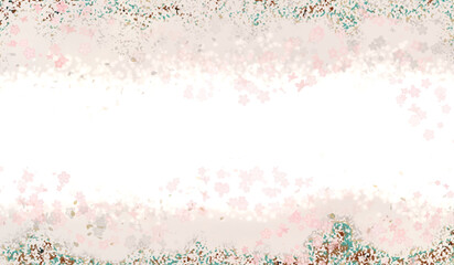 桜が舞い散り光り輝く水面の和風背景イラスト・ホワイト系