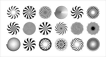 Set of round vector shapes, optical illusion funnels