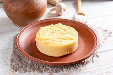 Traditional polenta on a wooden table