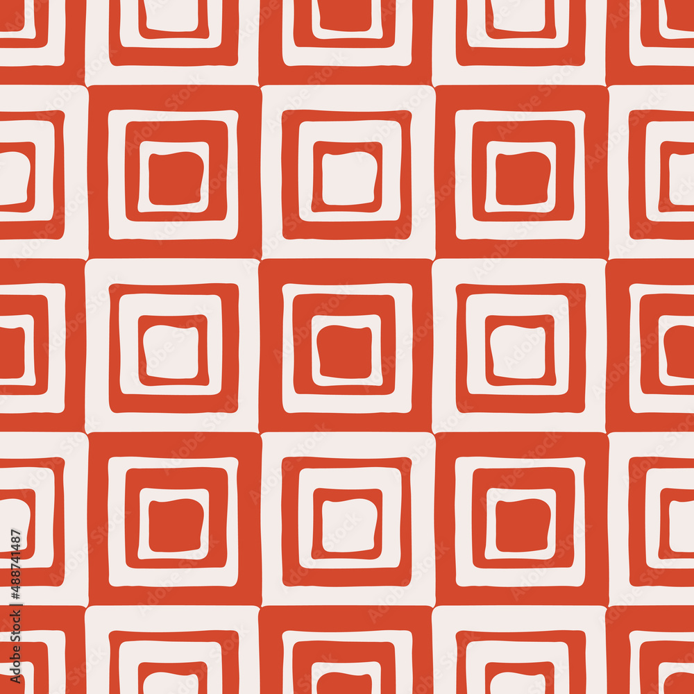 Aufkleber Red decorative striped and square tiles. Seamless interior pattern in vector.