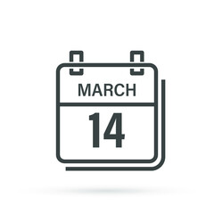 March 14, Calendar icon with shadow. Day, month. Flat vector illustration.