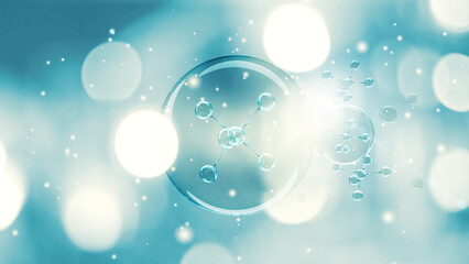 Obraz premium Molecule inside Liquid Bubble. skin care cosmetics, 3d illustration
