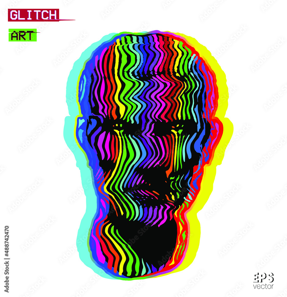 Aufkleber glitch art. vector rainbow colorful striped and glitched pattern illustration from 3d rendering of c