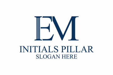 legal pillar logo, initial letter e/m. premium vector