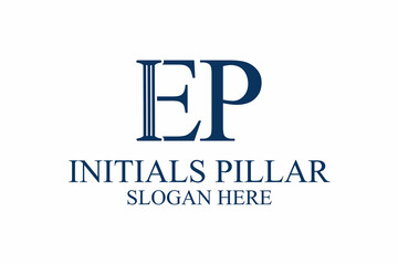 legal pillar logo, initial letter e/p. premium vector