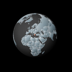 Low poly globe centered on Greece. Red polygonal country on the globe. Satellite view of Greece. Superb vector illustration.