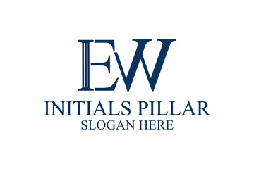 legal pillar logo, initial letter e/w. premium vector