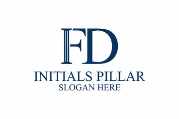 legal pillar logo, initial letter f/d. premium vector